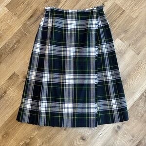 Green and Navy Plaid A-Line Skirt